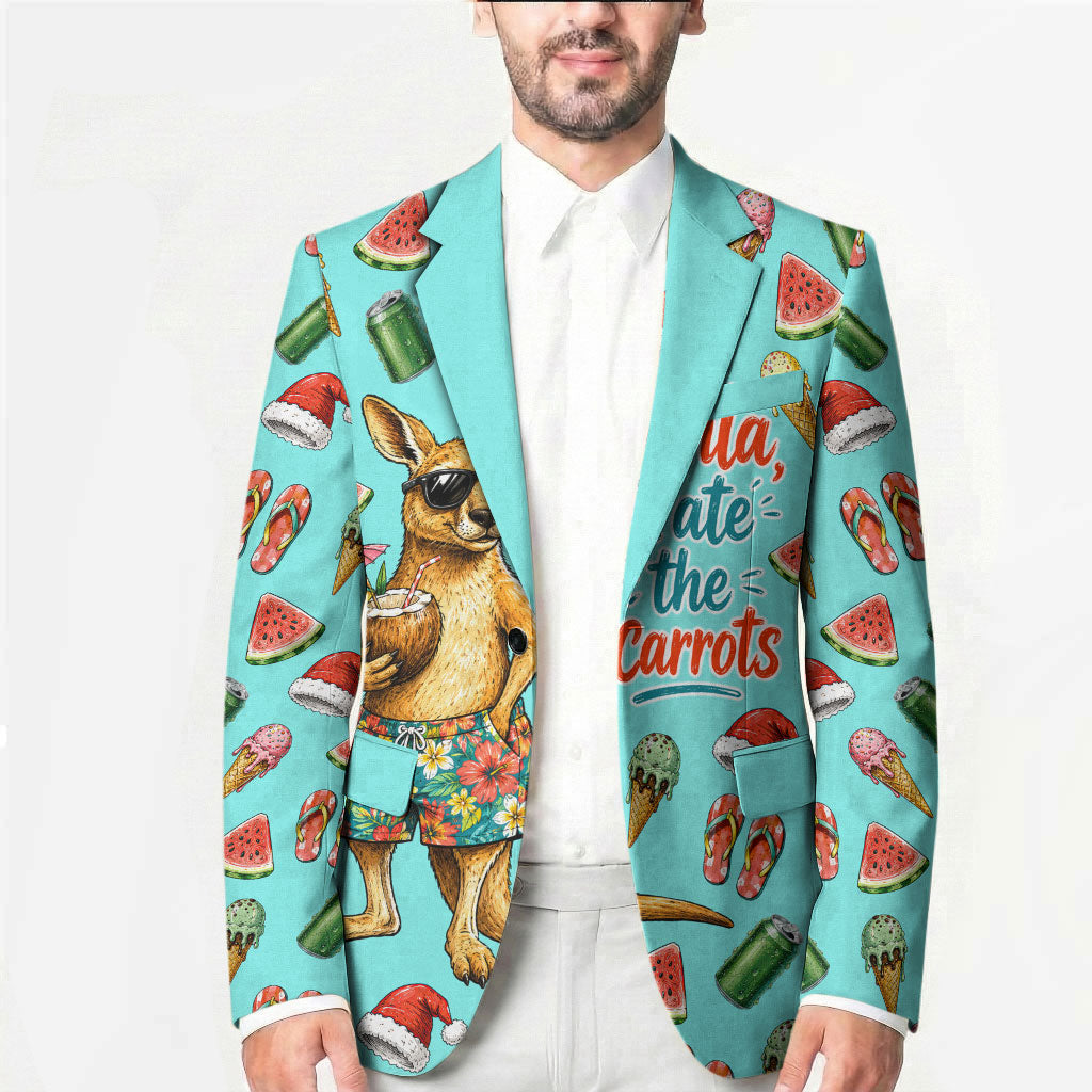 Aussie Christmas Santa Blazer Retro Cartoon Summer Holiday Beach - I Ate The Carrots Kangaroo