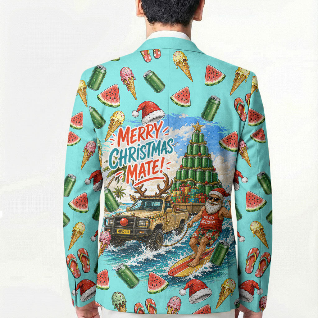 Aussie Christmas Santa Blazer Retro Cartoon Summer Holiday Beach - I Ate The Carrots Kangaroo