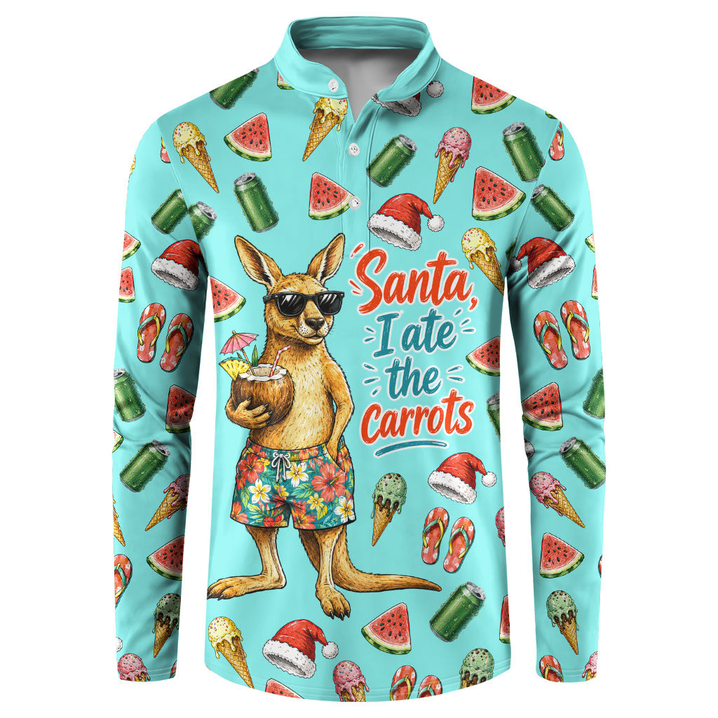 Aussie Christmas Santa Button Sweatshirt Retro Cartoon Summer Holiday Beach - I Ate The Carrots Kangaroo