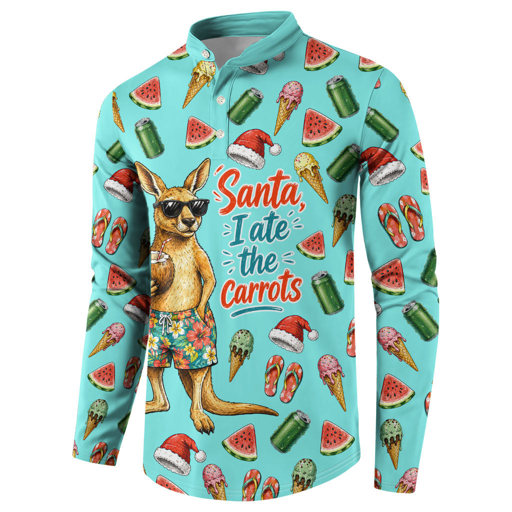 Aussie Christmas Santa Button Sweatshirt Retro Cartoon Summer Holiday Beach - I Ate The Carrots Kangaroo
