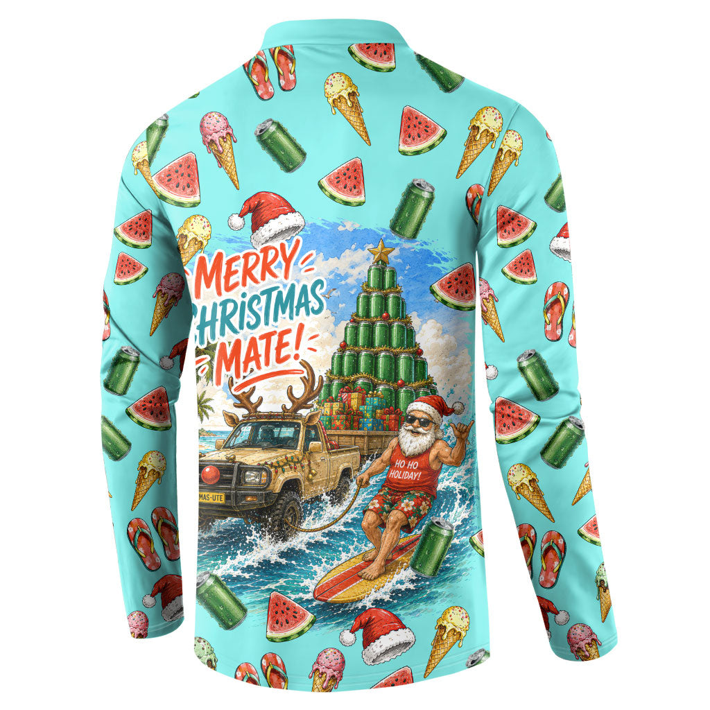 Aussie Christmas Santa Button Sweatshirt Retro Cartoon Summer Holiday Beach - I Ate The Carrots Kangaroo