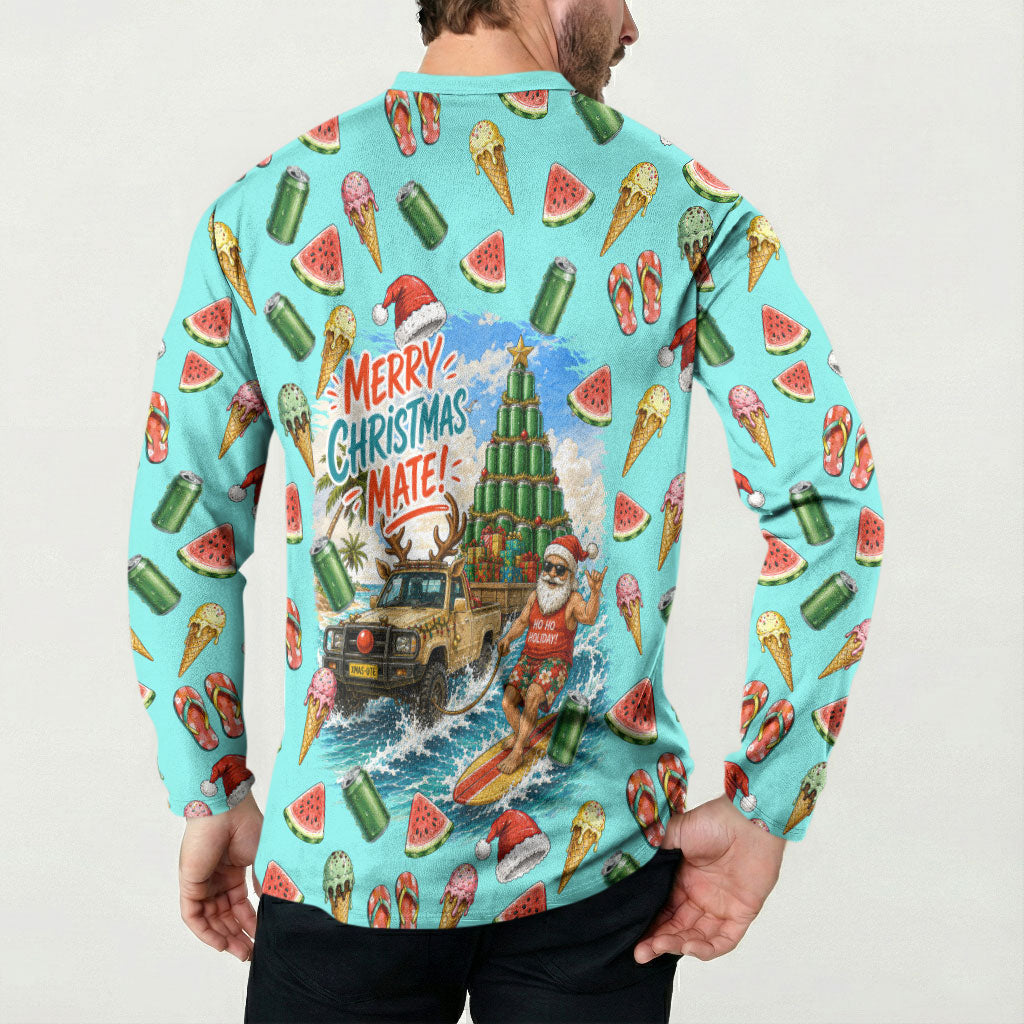 Aussie Christmas Santa Button Sweatshirt Retro Cartoon Summer Holiday Beach - I Ate The Carrots Kangaroo