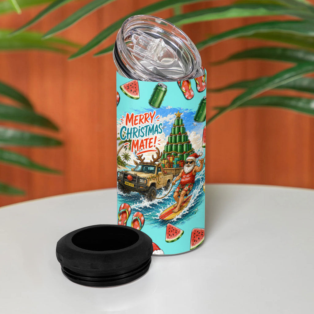 Aussie Christmas Santa 4 in 1 Can Cooler Tumbler Retro Cartoon Summer Holiday Beach - I Ate The Carrots Kangaroo