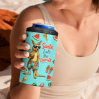 Aussie Christmas Santa 4 in 1 Can Cooler Tumbler Retro Cartoon Summer Holiday Beach - I Ate The Carrots Kangaroo