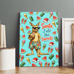 Aussie Christmas Santa Canvas Wall Art Retro Cartoon Summer Holiday Beach - I Ate The Carrots Kangaroo