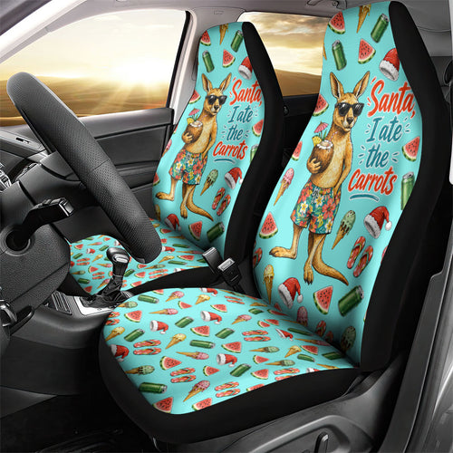 Aussie Christmas Santa Car Seat Cover Retro Cartoon Summer Holiday Beach - I Ate The Carrots Kangaroo