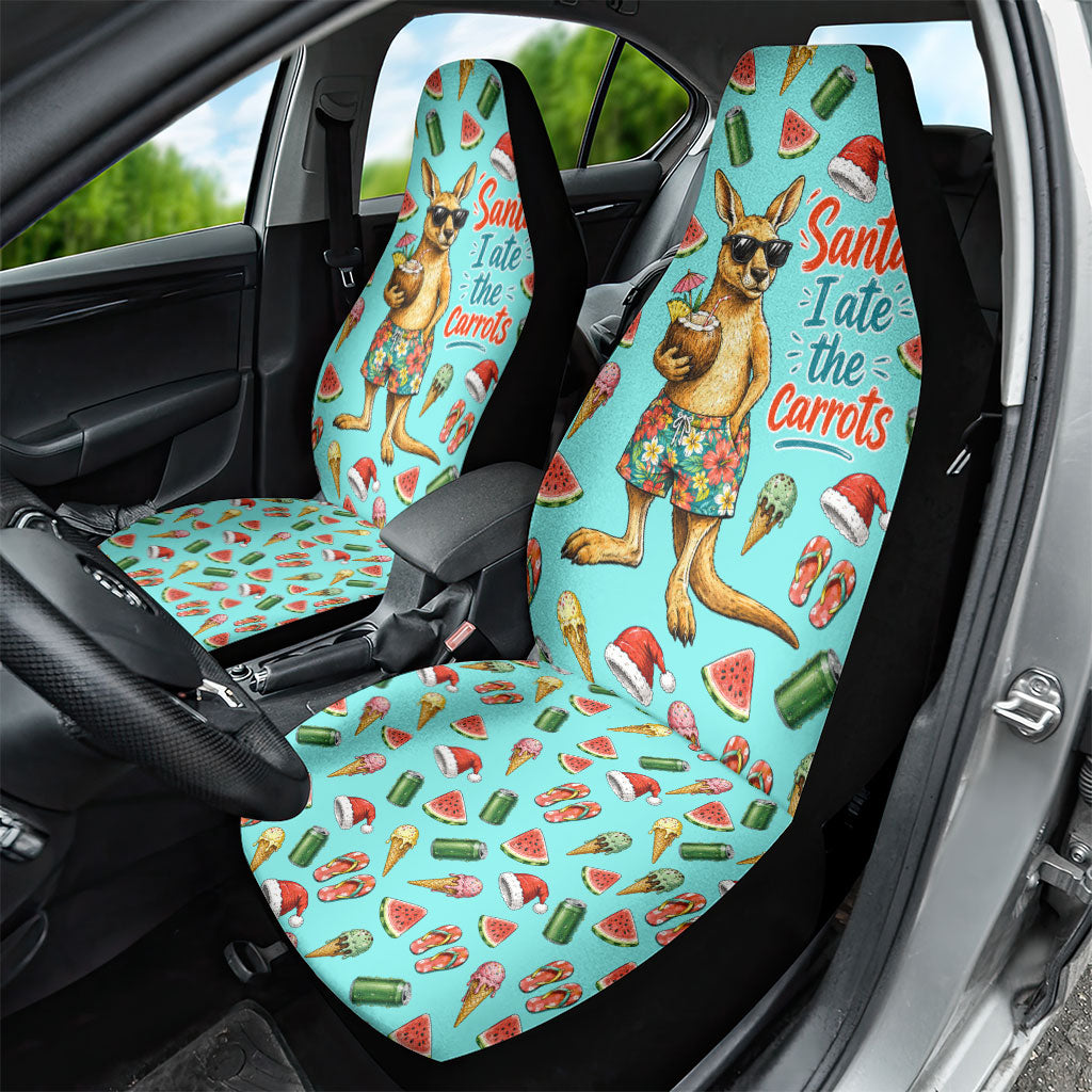 Aussie Christmas Santa Car Seat Cover Retro Cartoon Summer Holiday Beach - I Ate The Carrots Kangaroo