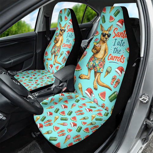 Aussie Christmas Santa Car Seat Cover Retro Cartoon Summer Holiday Beach - I Ate The Carrots Kangaroo