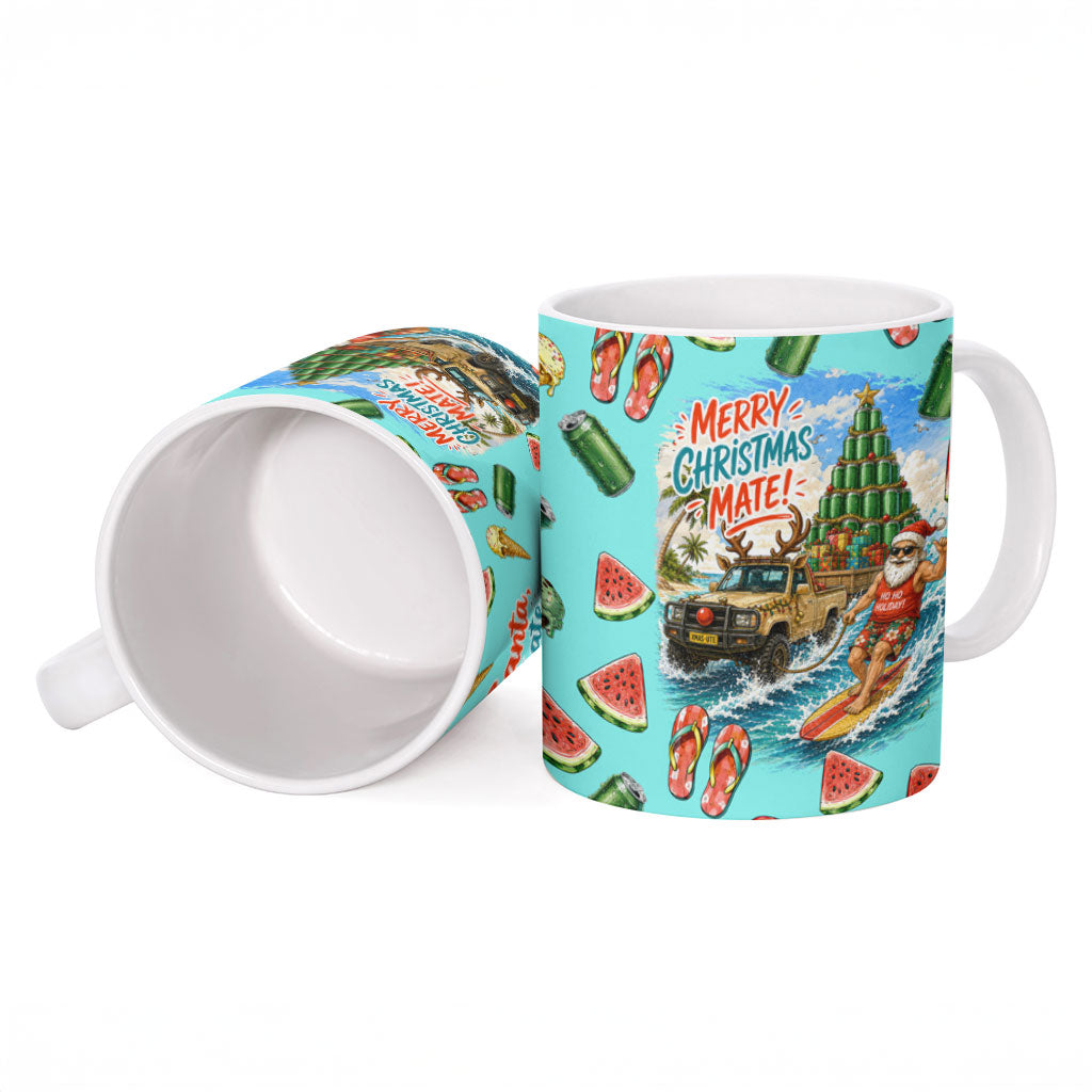 Aussie Christmas Santa Ceramic Mug Retro Cartoon Summer Holiday Beach - I Ate The Carrots Kangaroo