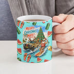 Aussie Christmas Santa Ceramic Mug Retro Cartoon Summer Holiday Beach - I Ate The Carrots Kangaroo