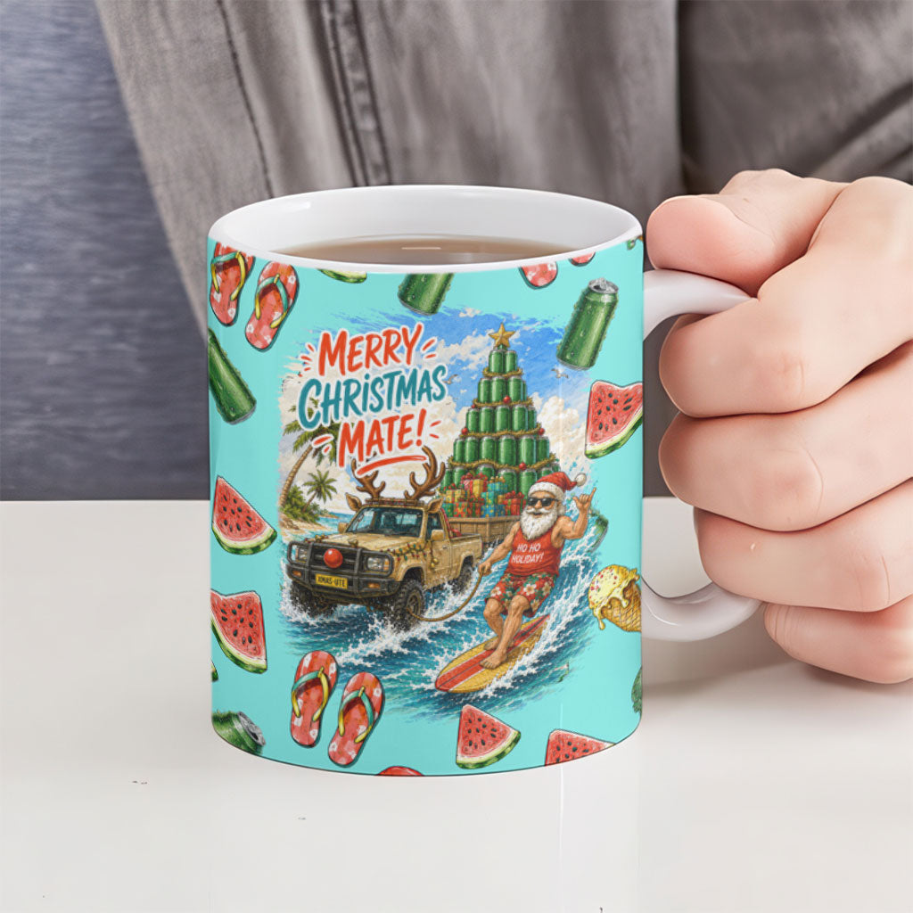 Aussie Christmas Santa Ceramic Mug Retro Cartoon Summer Holiday Beach - I Ate The Carrots Kangaroo