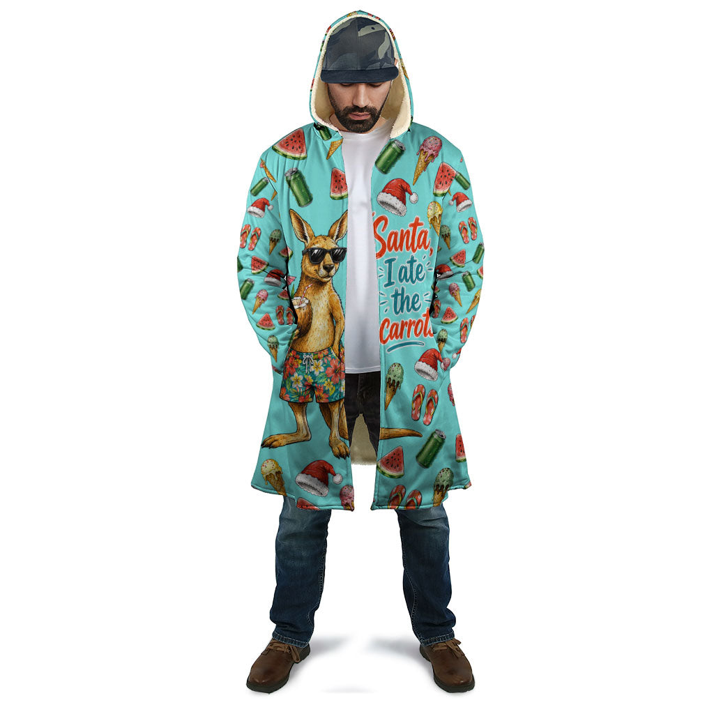 Aussie Christmas Santa Cloak Retro Cartoon Summer Holiday Beach - I Ate The Carrots Kangaroo