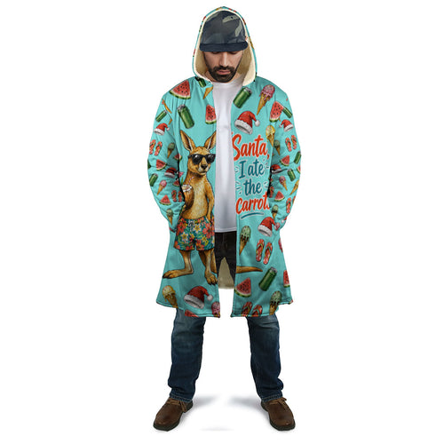 Aussie Christmas Santa Cloak Retro Cartoon Summer Holiday Beach - I Ate The Carrots Kangaroo