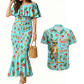 Aussie Christmas Santa Couples Matching Mermaid Dress and Hawaiian Shirt Retro Cartoon Summer Holiday Beach - I Ate The Carrots Kangaroo