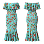 Aussie Christmas Santa Couples Matching Mermaid Dress and Hawaiian Shirt Retro Cartoon Summer Holiday Beach - I Ate The Carrots Kangaroo