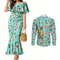 Aussie Christmas Santa Couples Matching Mermaid Dress and Long Sleeve Button Shirt Retro Cartoon Summer Holiday Beach - I Ate The Carrots Kangaroo