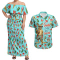 Aussie Christmas Santa Couples Matching Off Shoulder Maxi Dress and Hawaiian Shirt Retro Cartoon Summer Holiday Beach - I Ate The Carrots Kangaroo