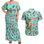 Aussie Christmas Santa Couples Matching Off Shoulder Maxi Dress and Hawaiian Shirt Retro Cartoon Summer Holiday Beach - I Ate The Carrots Kangaroo