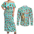 Aussie Christmas Santa Couples Matching Off Shoulder Maxi Dress and Long Sleeve Button Shirt Retro Cartoon Summer Holiday Beach - I Ate The Carrots Kangaroo