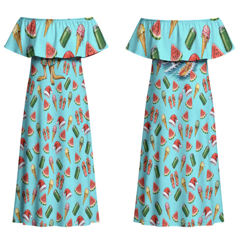 Aussie Christmas Santa Couples Matching Off Shoulder Maxi Dress and Long Sleeve Button Shirt Retro Cartoon Summer Holiday Beach - I Ate The Carrots Kangaroo