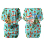 Aussie Christmas Santa Couples Matching Off Shoulder Short Dress and Hawaiian Shirt Retro Cartoon Summer Holiday Beach - I Ate The Carrots Kangaroo