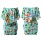 Aussie Christmas Santa Couples Matching Off Shoulder Short Dress and Long Sleeve Button Shirt Retro Cartoon Summer Holiday Beach - I Ate The Carrots Kangaroo