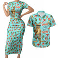 Aussie Christmas Santa Couples Matching Short Sleeve Bodycon Dress and Hawaiian Shirt Retro Cartoon Summer Holiday Beach - I Ate The Carrots Kangaroo
