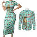 Aussie Christmas Santa Couples Matching Short Sleeve Bodycon Dress and Long Sleeve Button Shirt Retro Cartoon Summer Holiday Beach - I Ate The Carrots Kangaroo