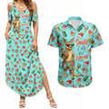 Aussie Christmas Santa Couples Matching Summer Maxi Dress and Hawaiian Shirt Retro Cartoon Summer Holiday Beach - I Ate The Carrots Kangaroo