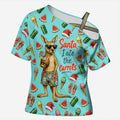 Aussie Christmas Santa Cross Shoulder Shirt Retro Cartoon Summer Holiday Beach - I Ate The Carrots Kangaroo