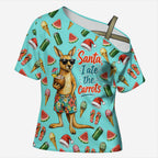 Aussie Christmas Santa Cross Shoulder Shirt Retro Cartoon Summer Holiday Beach - I Ate The Carrots Kangaroo