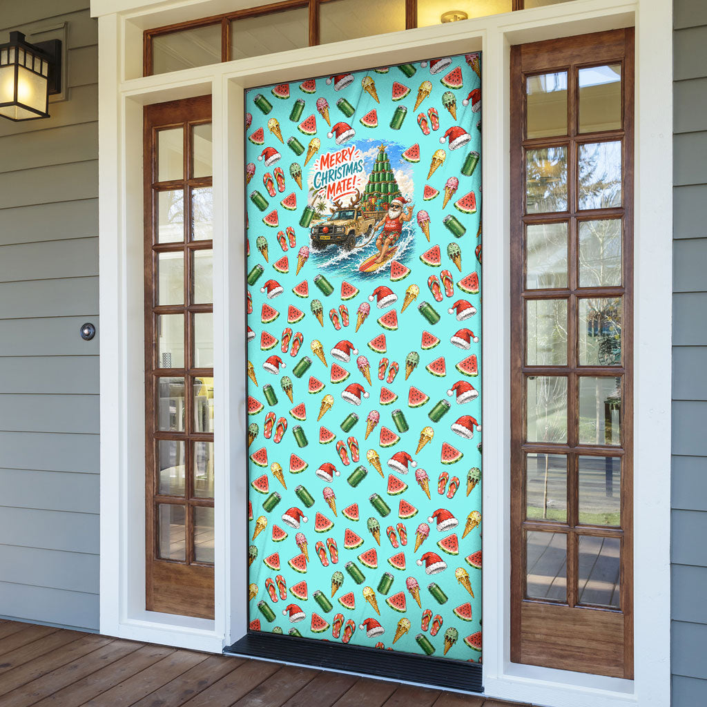 Aussie Christmas Santa Door Cover Retro Cartoon Summer Holiday Beach - I Ate The Carrots Kangaroo