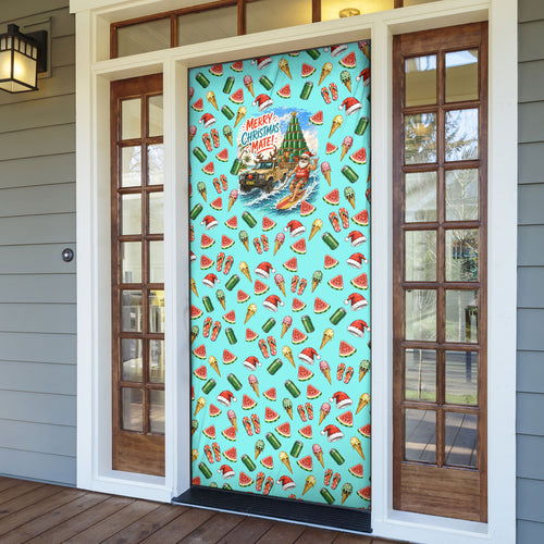 Aussie Christmas Santa Door Cover Retro Cartoon Summer Holiday Beach - I Ate The Carrots Kangaroo