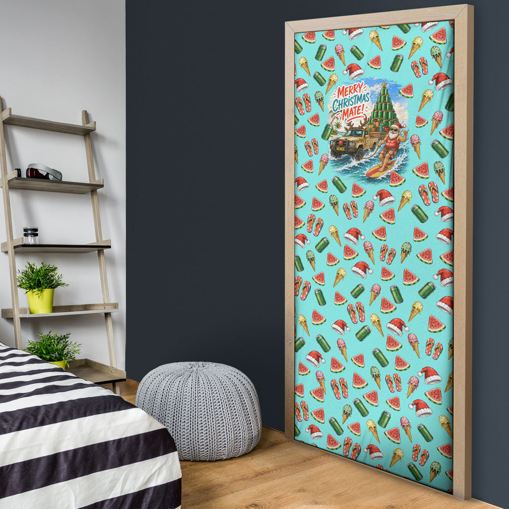 Aussie Christmas Santa Door Cover Retro Cartoon Summer Holiday Beach - I Ate The Carrots Kangaroo