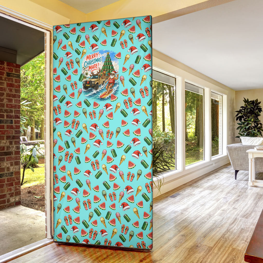 Aussie Christmas Santa Door Cover Retro Cartoon Summer Holiday Beach - I Ate The Carrots Kangaroo