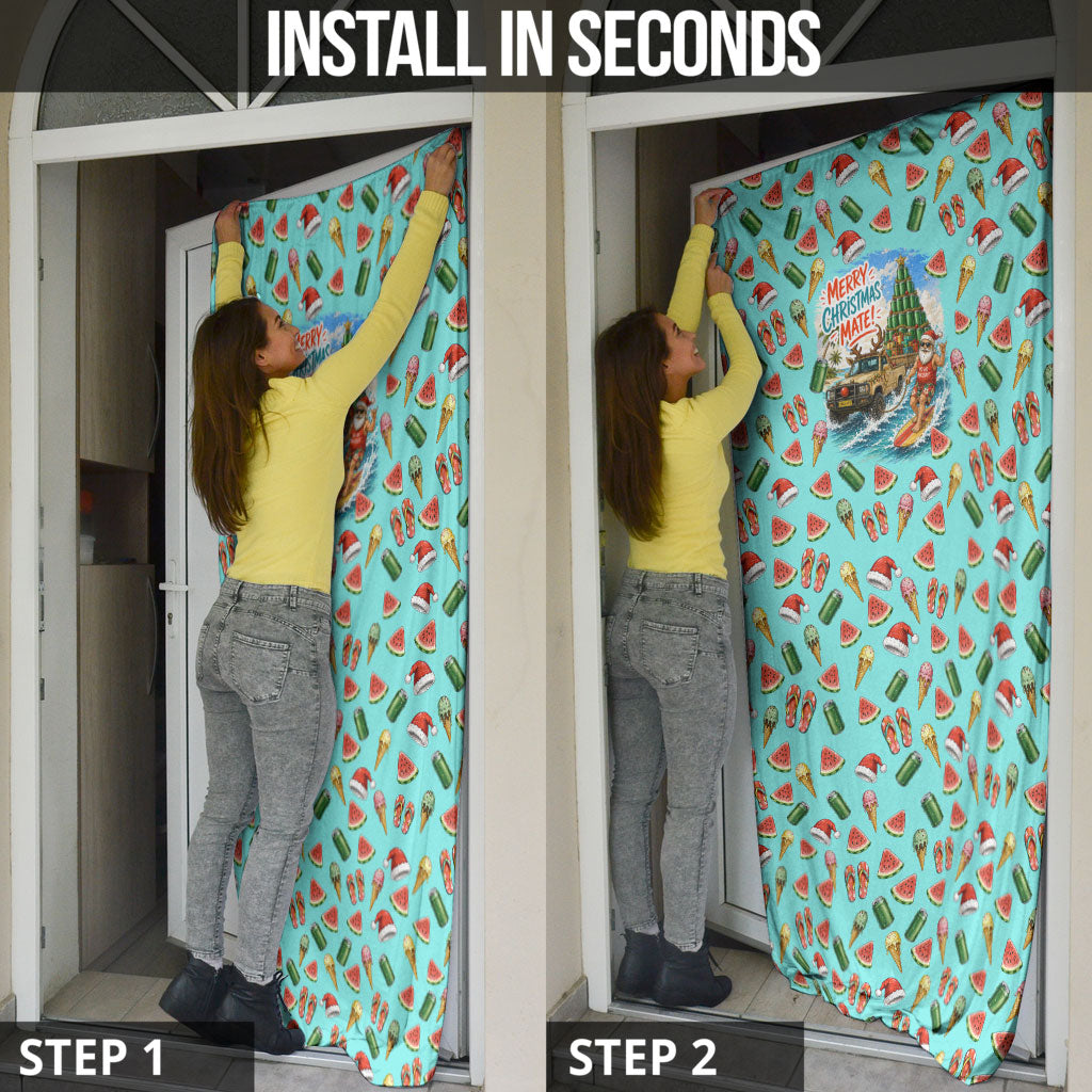 Aussie Christmas Santa Door Cover Retro Cartoon Summer Holiday Beach - I Ate The Carrots Kangaroo