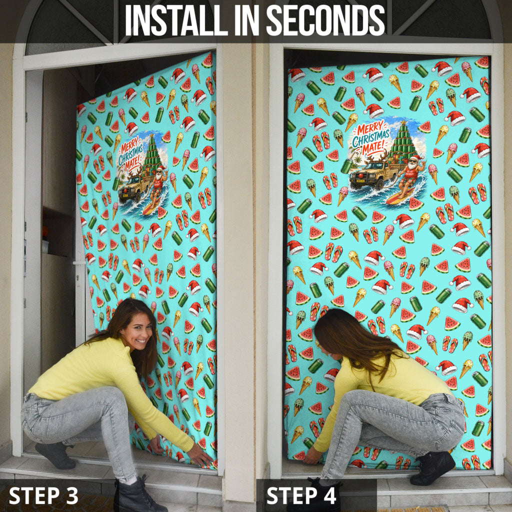 Aussie Christmas Santa Door Cover Retro Cartoon Summer Holiday Beach - I Ate The Carrots Kangaroo