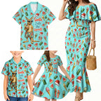 Aussie Christmas Santa Family Matching Mermaid Dress and Hawaiian Shirt Retro Cartoon Summer Holiday Beach - I Ate The Carrots Kangaroo