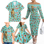 Aussie Christmas Santa Family Matching Off The Shoulder Long Sleeve Dress and Hawaiian Shirt Retro Cartoon Summer Holiday Beach - I Ate The Carrots Kangaroo