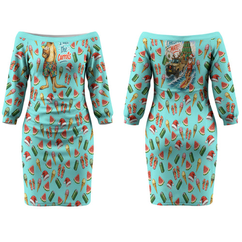 Aussie Christmas Santa Family Matching Off The Shoulder Long Sleeve Dress and Hawaiian Shirt Retro Cartoon Summer Holiday Beach - I Ate The Carrots Kangaroo