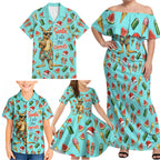 Aussie Christmas Santa Family Matching Off Shoulder Maxi Dress and Hawaiian Shirt Retro Cartoon Summer Holiday Beach - I Ate The Carrots Kangaroo