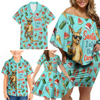 Aussie Christmas Santa Family Matching Off Shoulder Short Dress and Hawaiian Shirt Retro Cartoon Summer Holiday Beach - I Ate The Carrots Kangaroo