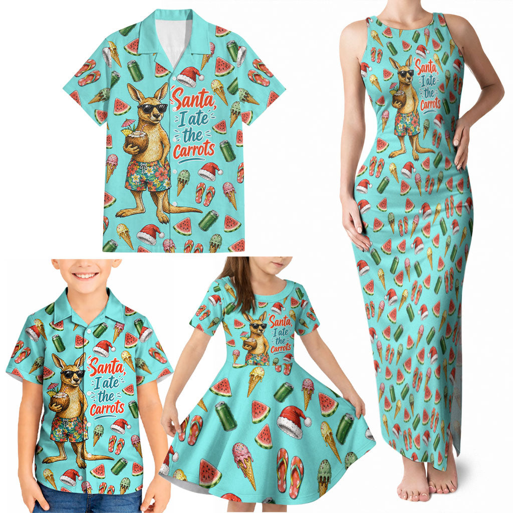 Aussie Christmas Santa Family Matching Tank Maxi Dress and Hawaiian Shirt Retro Cartoon Summer Holiday Beach - I Ate The Carrots Kangaroo