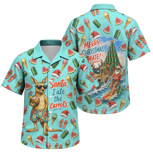Aussie Christmas Santa Family Matching Tank Maxi Dress and Hawaiian Shirt Retro Cartoon Summer Holiday Beach - I Ate The Carrots Kangaroo