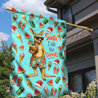 Aussie Christmas Santa Garden Flag Retro Cartoon Summer Holiday Beach - I Ate The Carrots Kangaroo