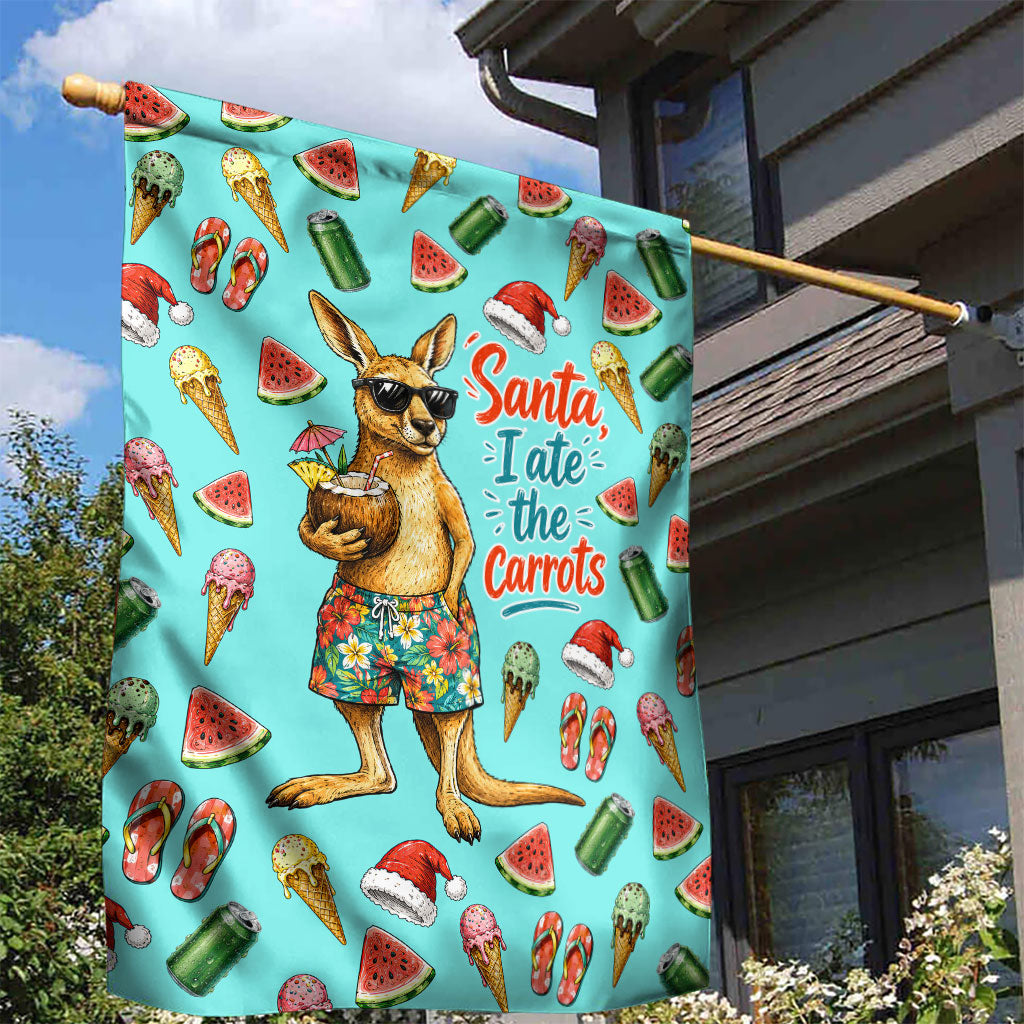 Aussie Christmas Santa Garden Flag Retro Cartoon Summer Holiday Beach - I Ate The Carrots Kangaroo