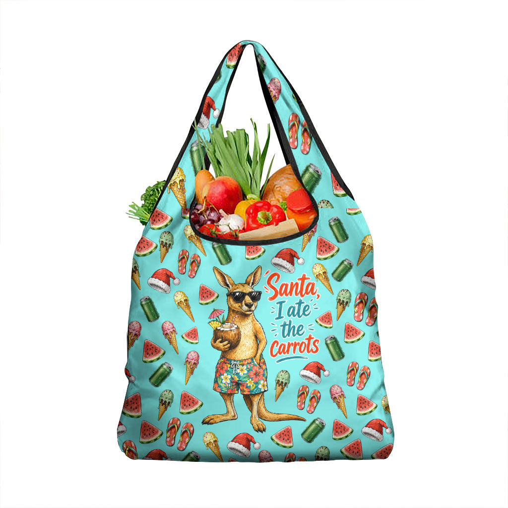Aussie Christmas Santa Grocery Bag Retro Cartoon Summer Holiday Beach - I Ate The Carrots Kangaroo