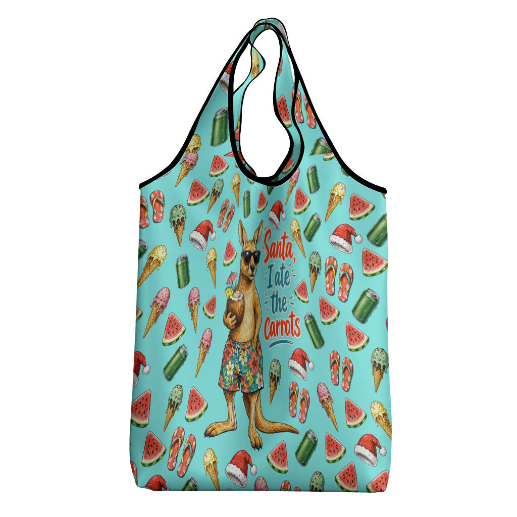 Aussie Christmas Santa Grocery Bag Retro Cartoon Summer Holiday Beach - I Ate The Carrots Kangaroo