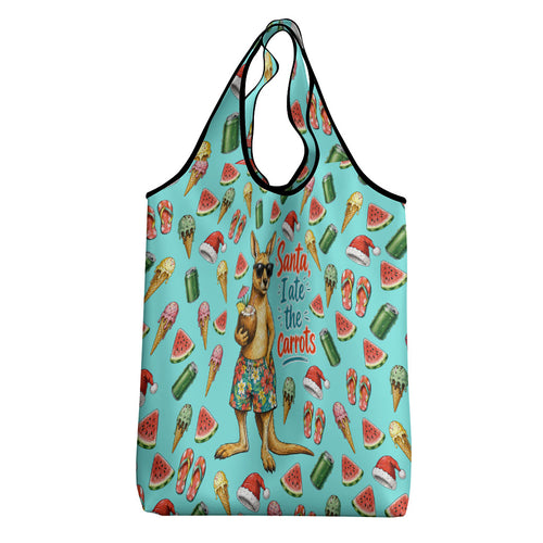 Aussie Christmas Santa Grocery Bag Retro Cartoon Summer Holiday Beach - I Ate The Carrots Kangaroo