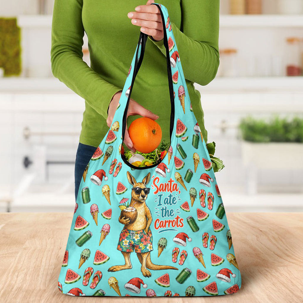 Aussie Christmas Santa Grocery Bag Retro Cartoon Summer Holiday Beach - I Ate The Carrots Kangaroo